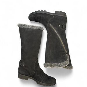 Aquatalia Women’s Black Suede faux Fur Lined Tall Boots Size 40 Waterproof Italy